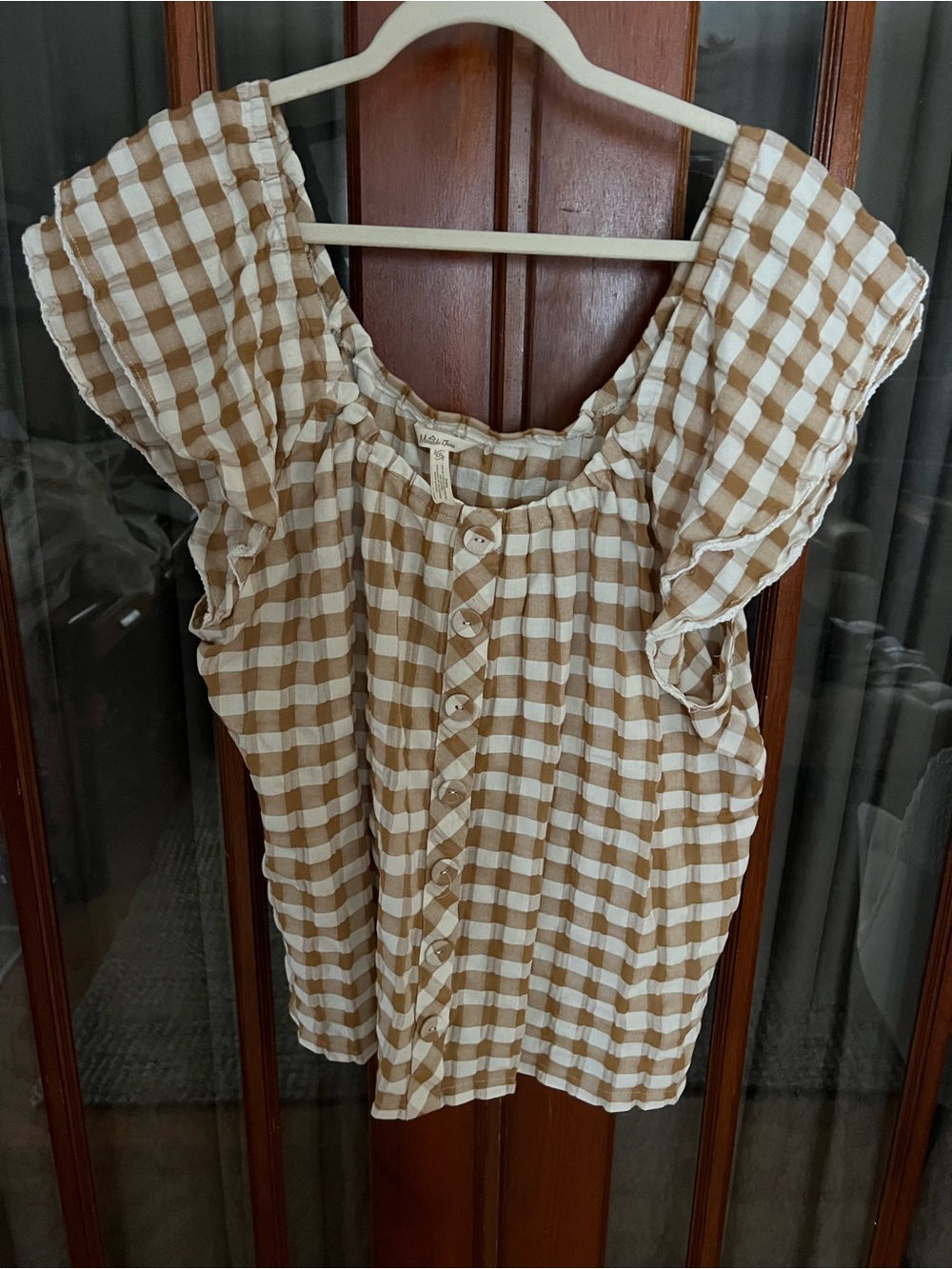 Matilda Jane Tan & Cream Gingham Button-Front Blouse